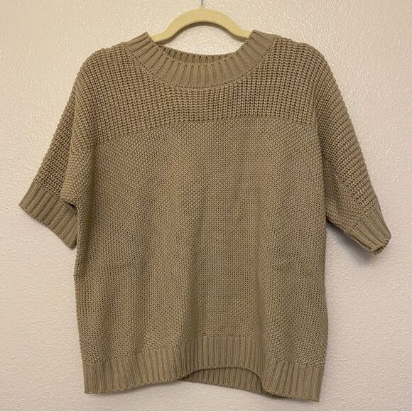 Blair Shaker Stitch Dolman Sweater crew neck short sleeve beige tan size M - Picture 3 of 8